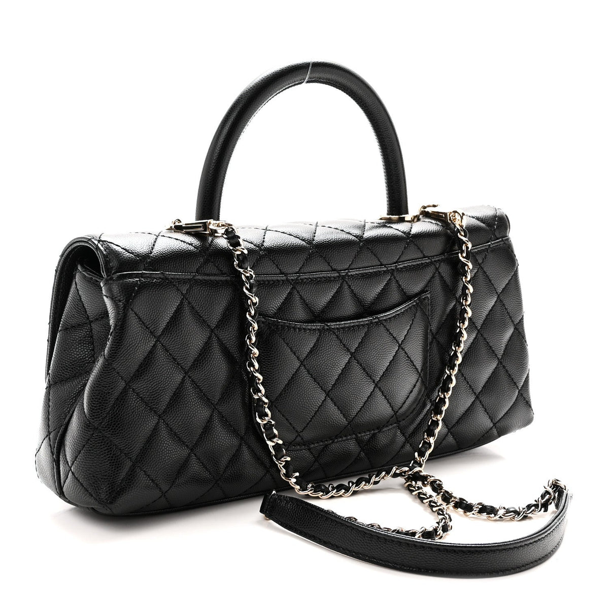 Maxi Quilted Caviar Flap Shoulder Bag - Black