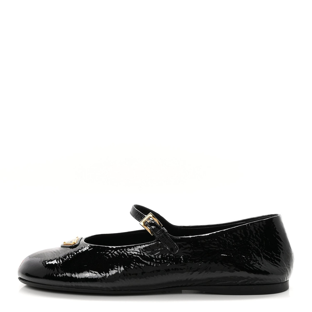 Patent Calfskin Triangle Ballerina Flats Black
