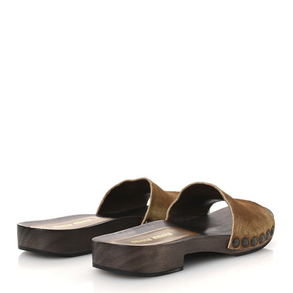 Miu Miu Suede Women's Logo Slide Clogs 37 Cannella