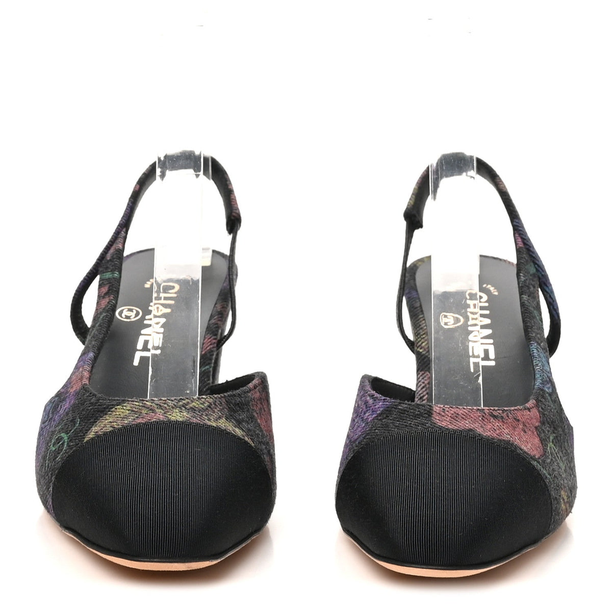 Chanel Denim Grosgrain CC Cap Toe Women's Slingback Pumps