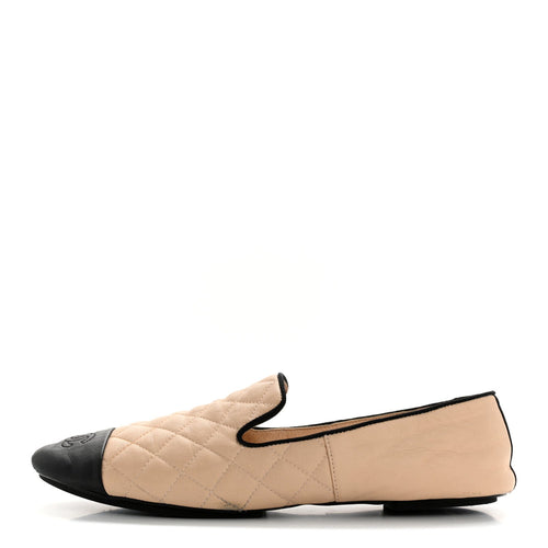Lambskin Quilted Cap Toe Slipper With Pouch Beige Black
