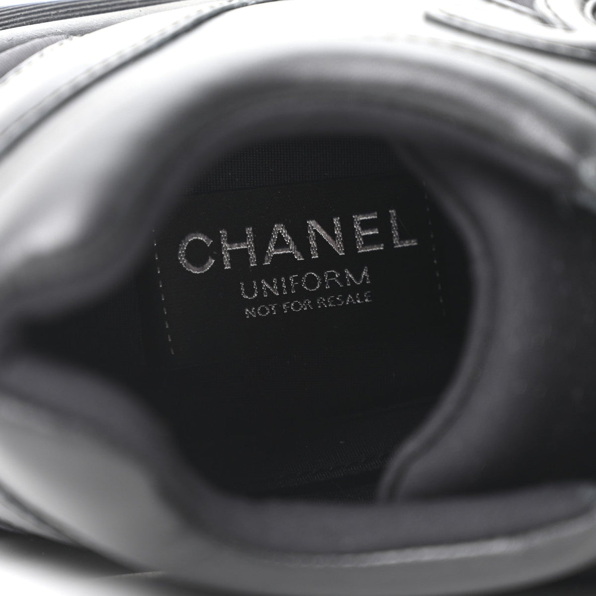 Chanel Lambskin Fabric Women's CC Uniform Sneakers 38.5 Black