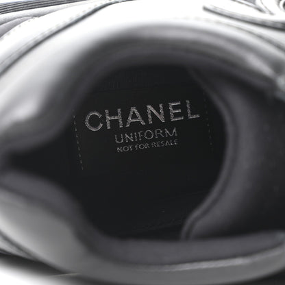 Chanel Lambskin Fabric Women's CC Uniform Sneakers 38.5 Black