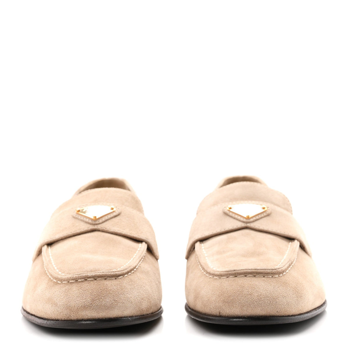 Prada Suede Calfskin Women's Metal Triangle Logo 10mm Loafers 38.5 Corda