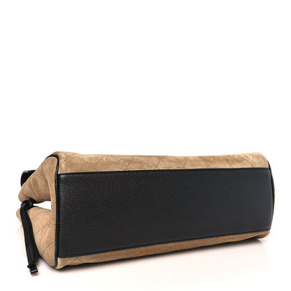 Calfskin Suede Handbag - Beige