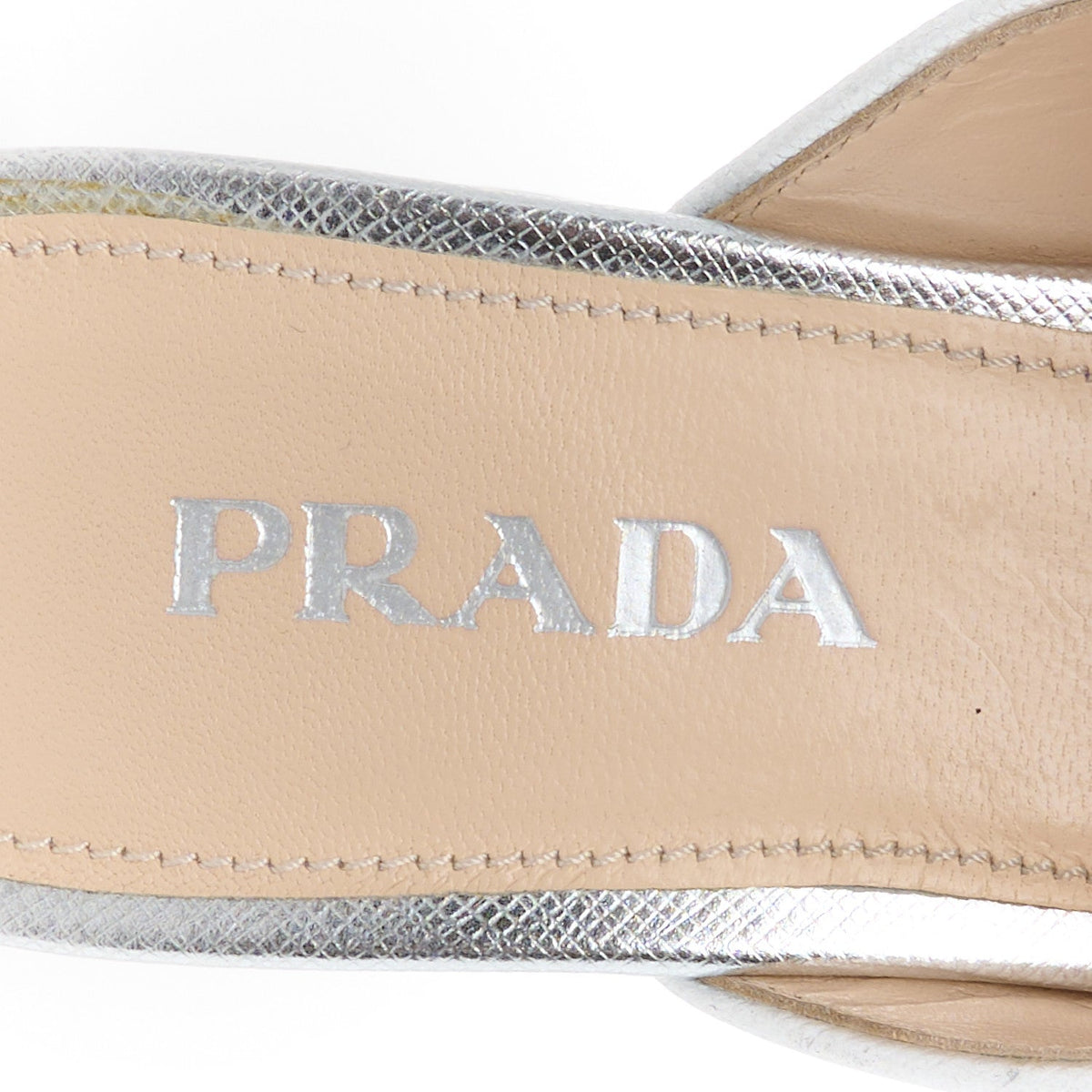 Prada Metallic Saffiano Crisscross Women's Platform Sandals 34.5 Silver