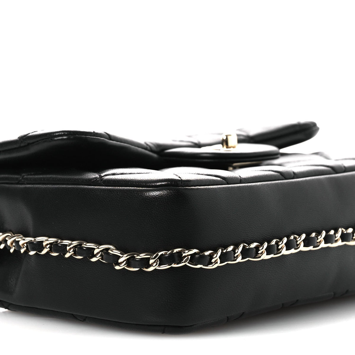 Small Quilted Lambskin Flap Shoulder Bag - Black