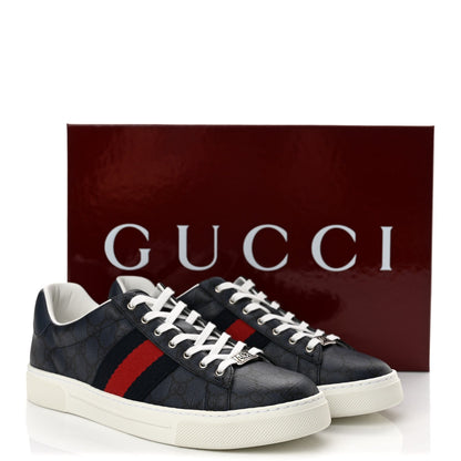 Gucci Monogram Canvas Men's Web New Ace Sneakers 8 Dark Blue