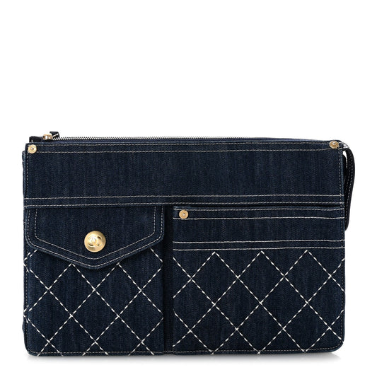 Quilted Clutch Bag - Blue