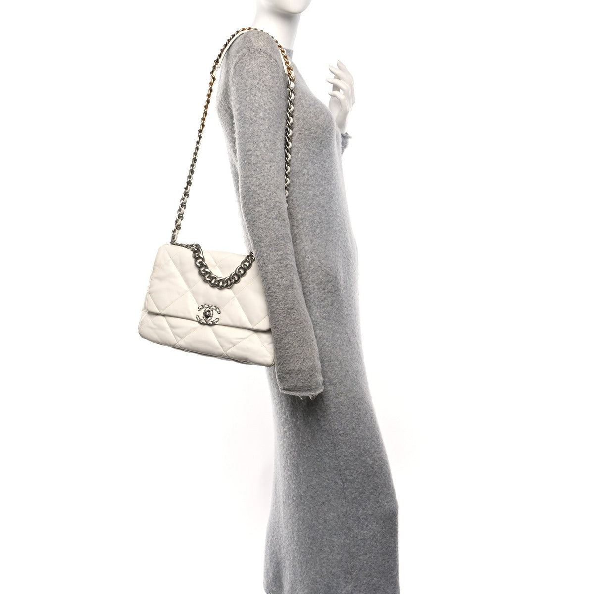 Large Quilted Flap Shoulder Bag - White