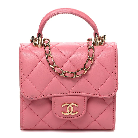 Quilted Lambskin Clutch Bag - Pink