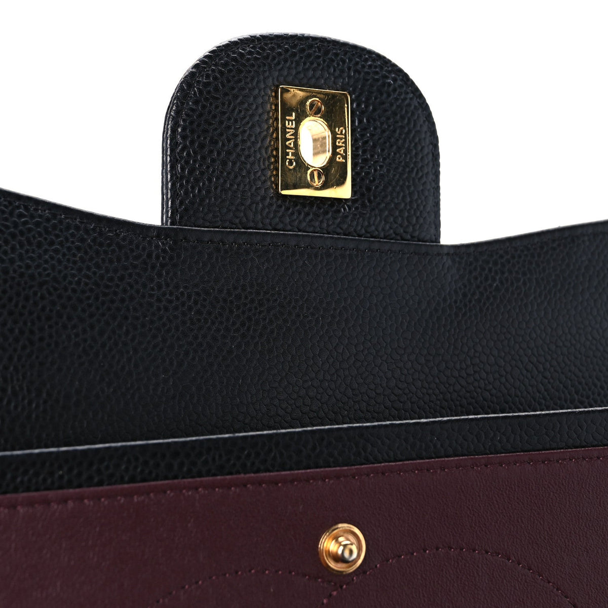Quilted Caviar Flap Shoulder Bag - Black