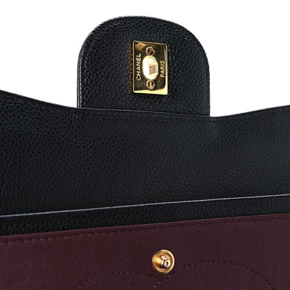 Quilted Caviar Flap Shoulder Bag - Black