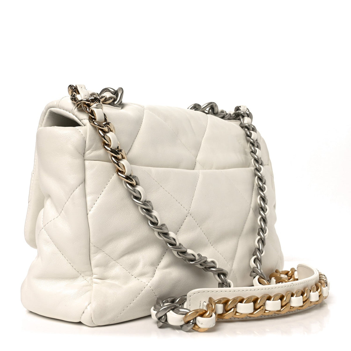 Large Quilted Flap Shoulder Bag - White