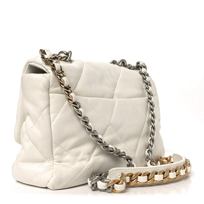 Large Quilted Flap Shoulder Bag - White