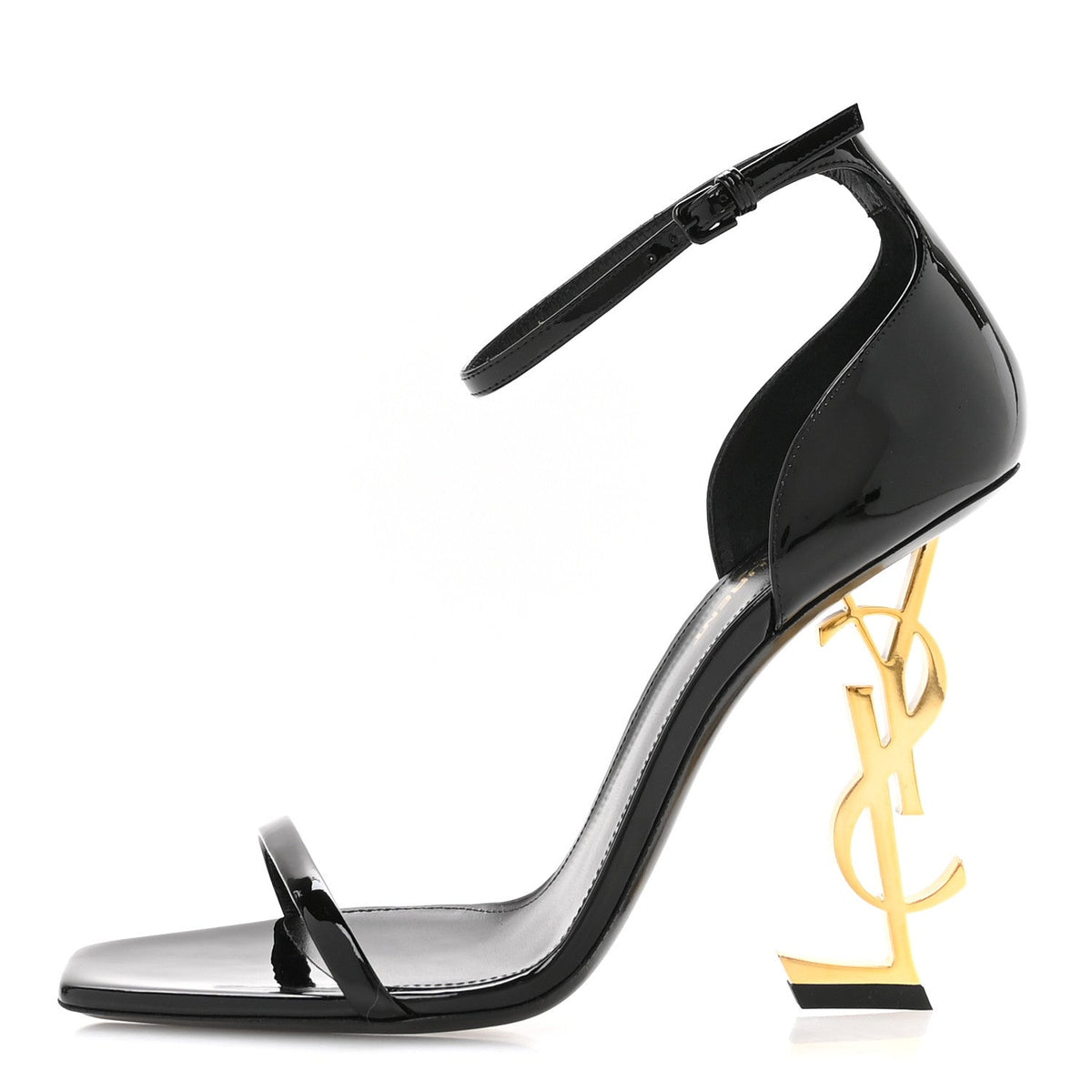 Saint Laurent Patent Calfskin Women's Opyum 110 Sandals 39.5 Black Gold