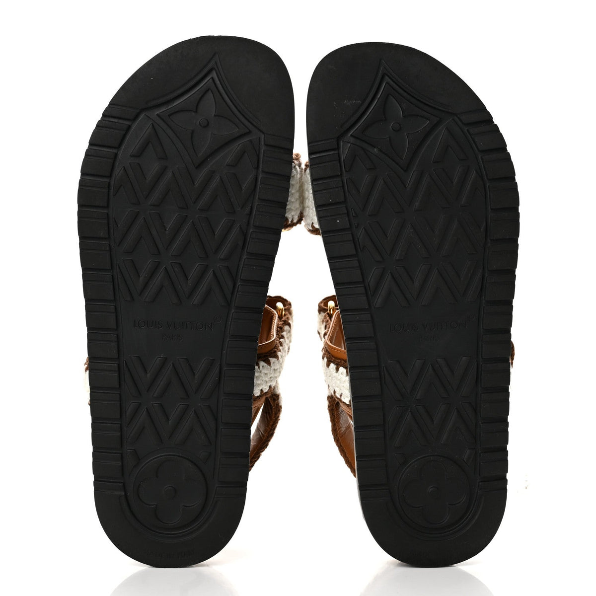 Louis Vuitton Cotton Crochet Women's LV Sunset Comfort Flat Sandals 40 Cacao Brown