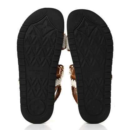 Louis Vuitton Cotton Crochet Women's LV Sunset Comfort Flat Sandals 40 Cacao Brown