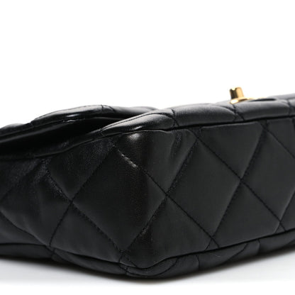 Large Quilted Lambskin Flap Shoulder Bag - Black