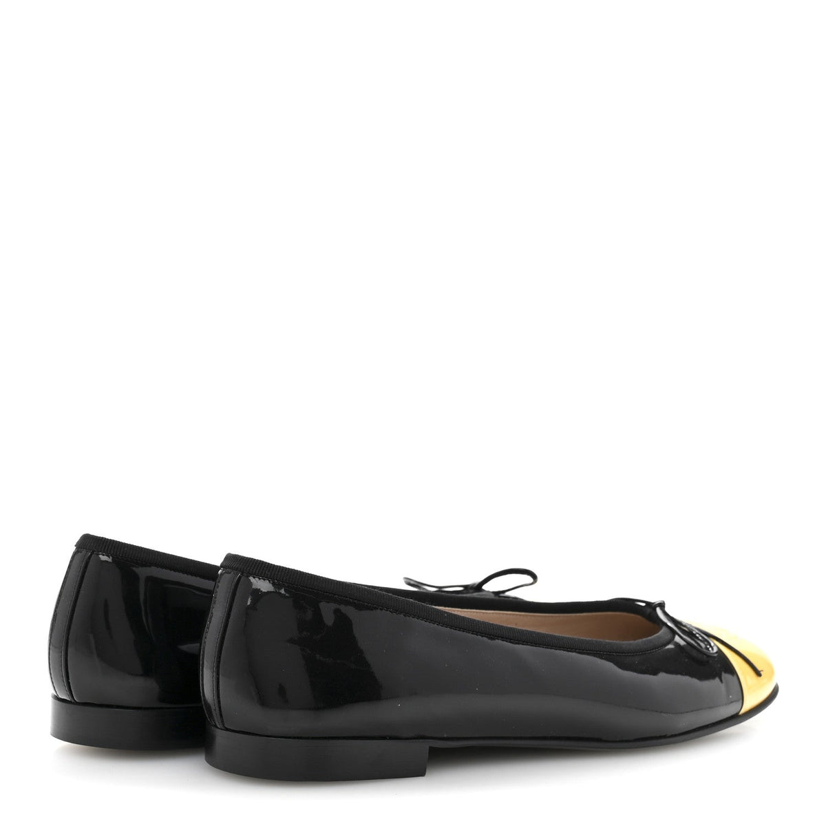 Chanel Patent Leather Women's CC Cap Toe Ballerina Flats 40 Black Beige
