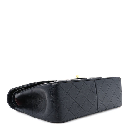Quilted Caviar Flap Shoulder Bag - Black