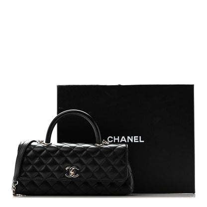 Maxi Quilted Caviar Flap Shoulder Bag - Black