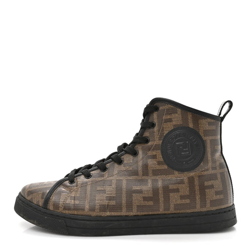 Fendiglazed Fabric Ff 1974 Stamp Patch High Top Sneakers Mogano Panna 