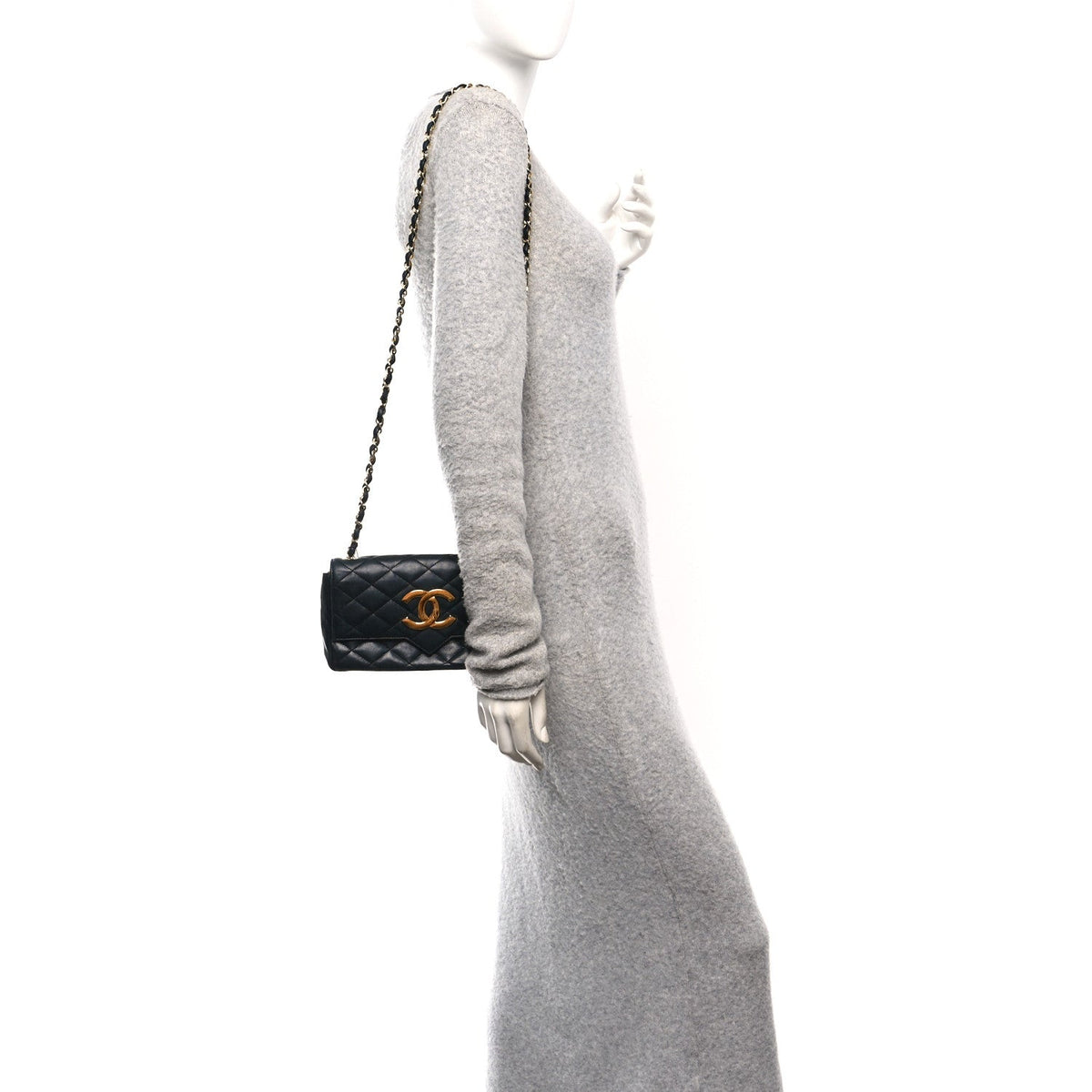 Small Quilted Lambskin Flap Shoulder Bag - Black