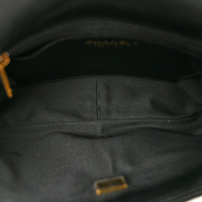 Large Quilted Lambskin Flap Shoulder Bag - Black
