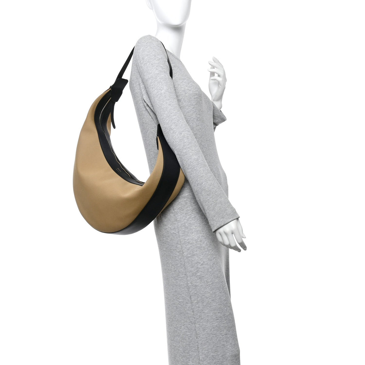 Calfskin Canvas Hobo Bag - Beige