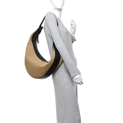 Calfskin Canvas Hobo Bag - Beige