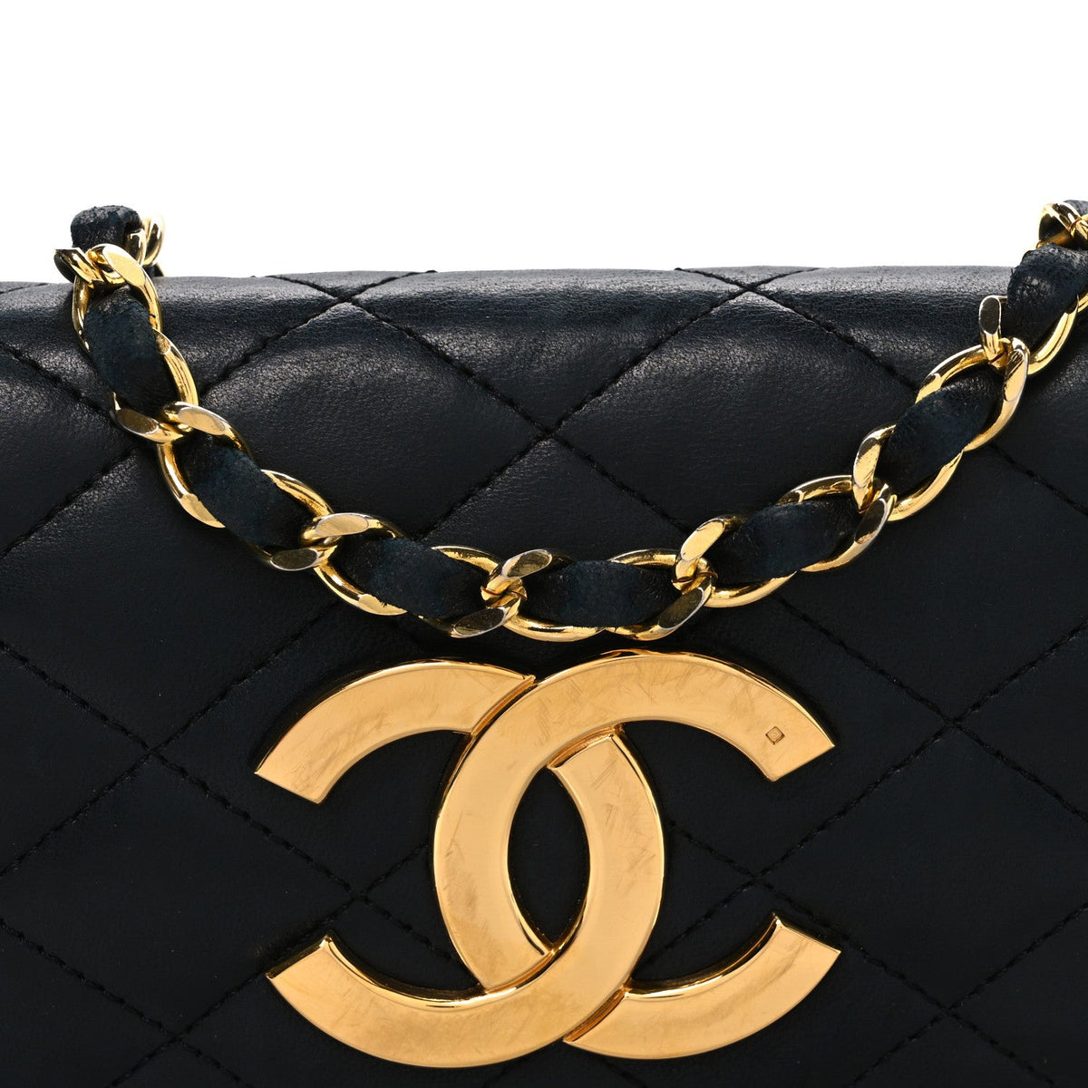 Small Quilted Lambskin Flap Shoulder Bag - Black