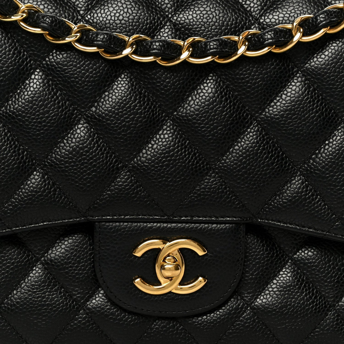 Quilted Caviar Flap Shoulder Bag - Black