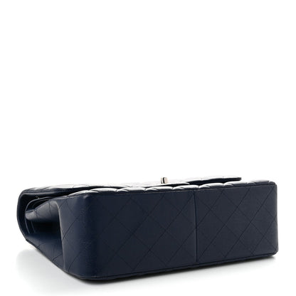 Quilted Caviar Flap Shoulder Bag - Blue