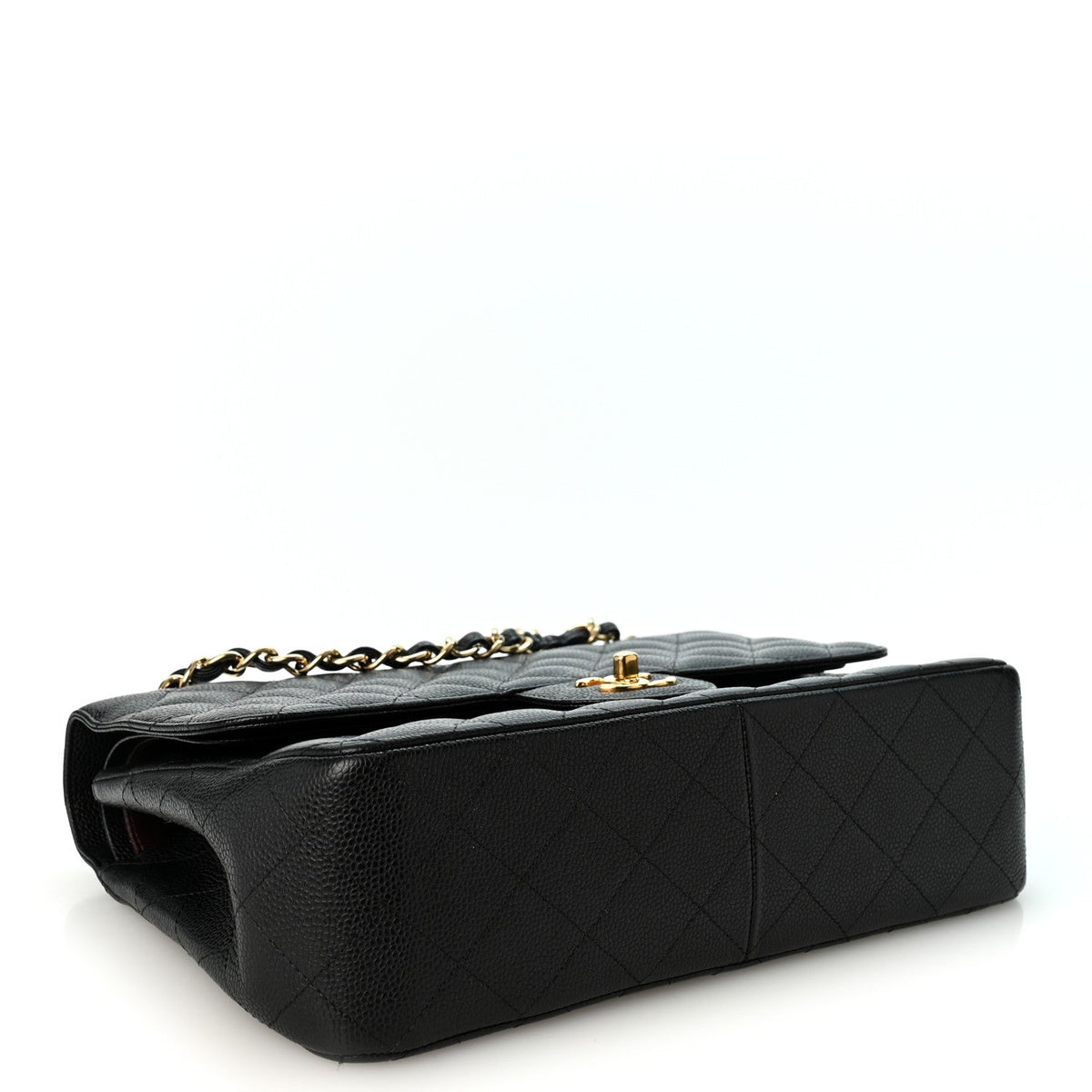 Quilted Caviar Flap Shoulder Bag - Black