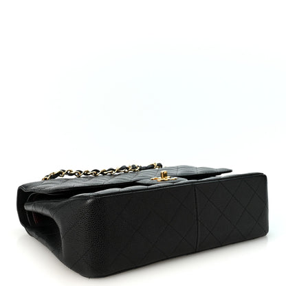 Quilted Caviar Flap Shoulder Bag - Black