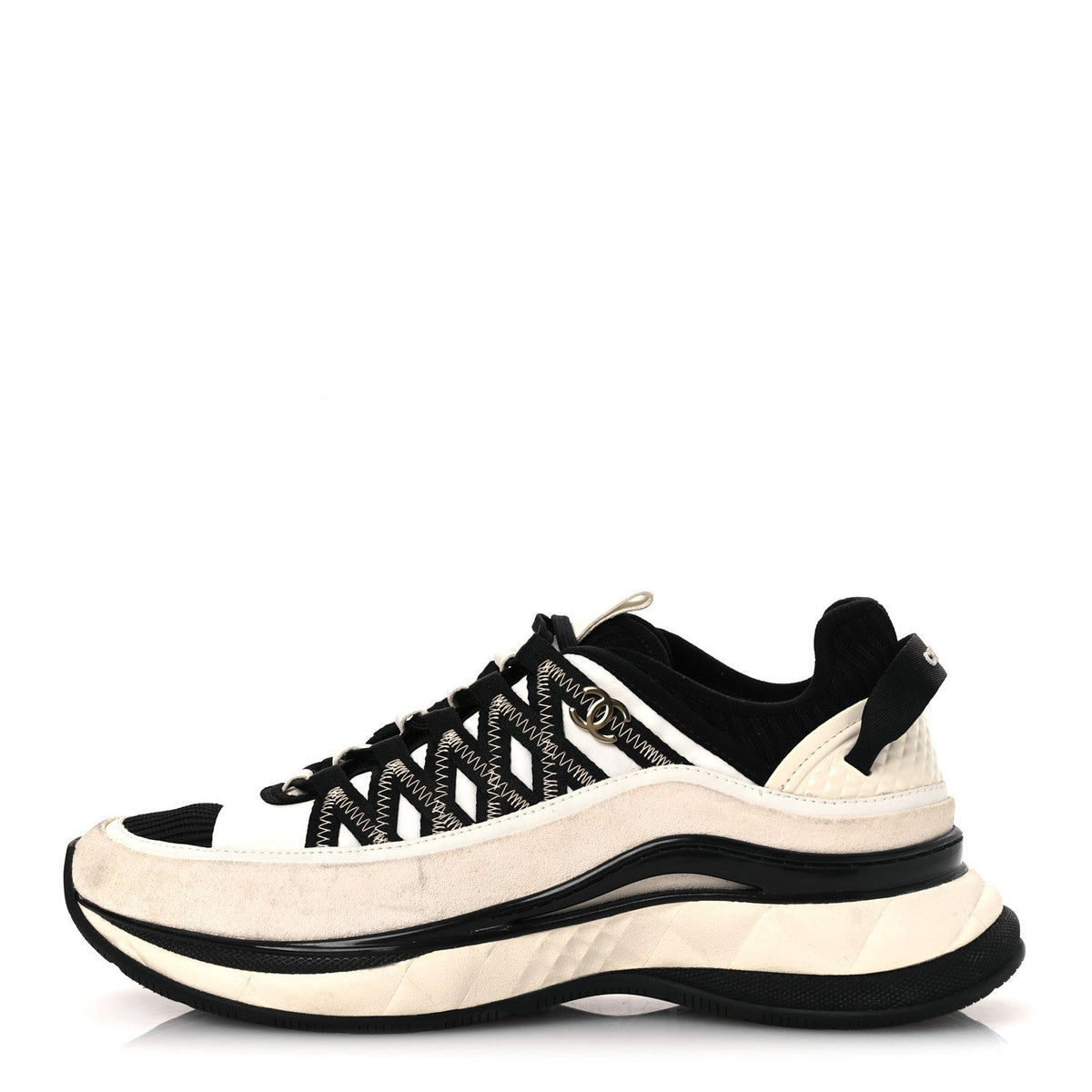 Fabric Suede Calfskin CC Sneakers White Black