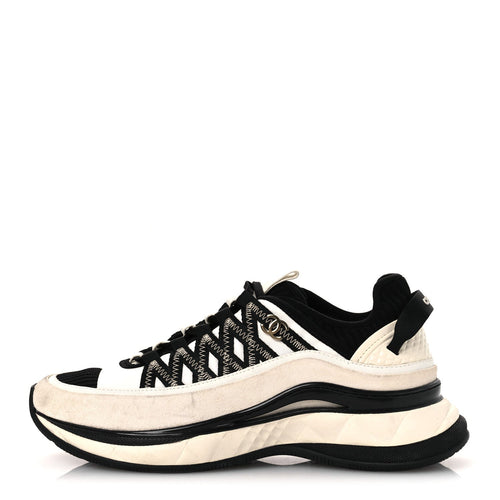 Fabric Suede Calfskin CC Sneakers White Black