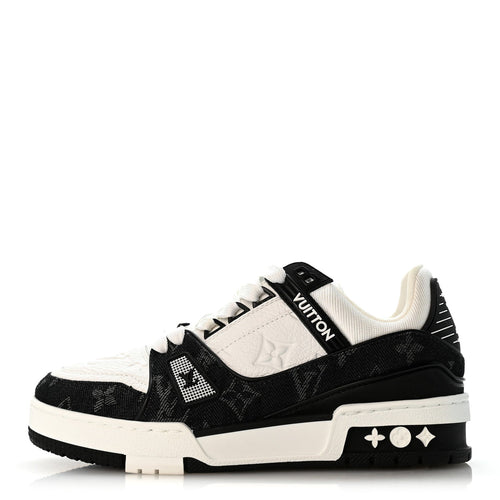 Calfskin Embossed Monogram Denim LV Trainer Sneakers Black