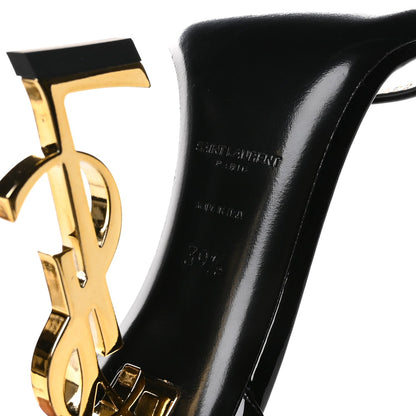 Saint Laurent Patent Calfskin Women's Opyum 110 Sandals 39.5 Black Gold