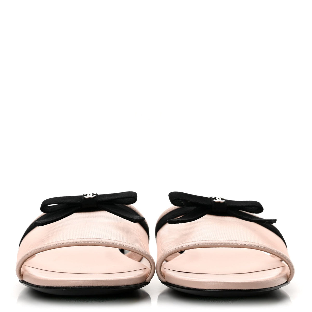 Chanel Mesh Lambskin CC Bow Women's Mules 37.5 Pink