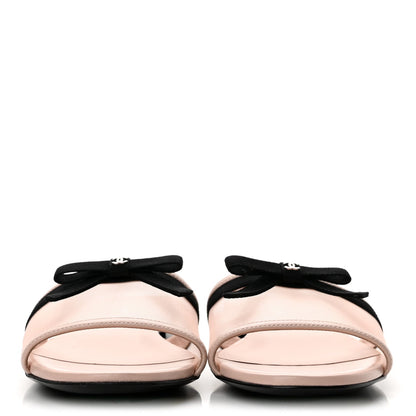 Chanel Mesh Lambskin CC Bow Women's Mules 37.5 Pink