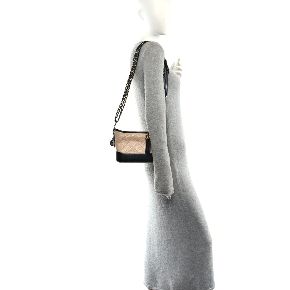 Small Quilted Calfskin Hobo Bag - Beige