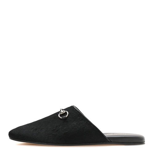 Fur Horsebit Mules Black
