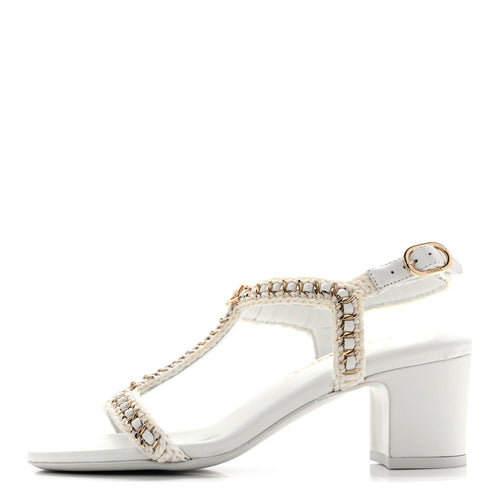 Lambskin CC Chain Braided Sandals White
