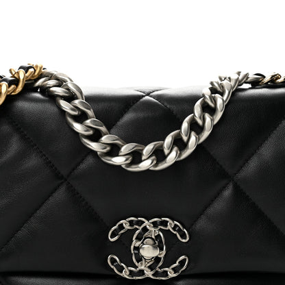 Medium Quilted Lambskin Flap Shoulder Bag - Black
