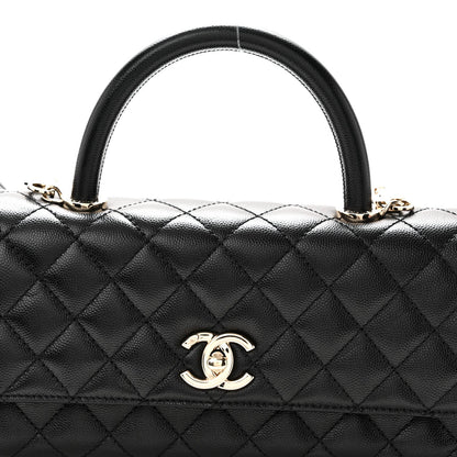 Maxi Quilted Caviar Flap Shoulder Bag - Black