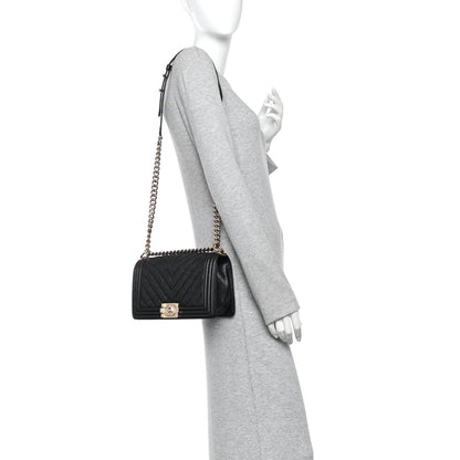 Medium Quilted Caviar Flap Shoulder Bag - Black