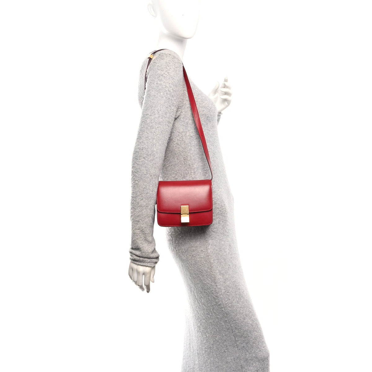 Small Calfskin Flap Shoulder Bag - Red