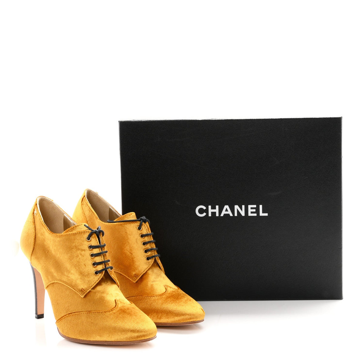 Chanel Velvet Women's CC Lace Up Ankle Boots 39 Gold